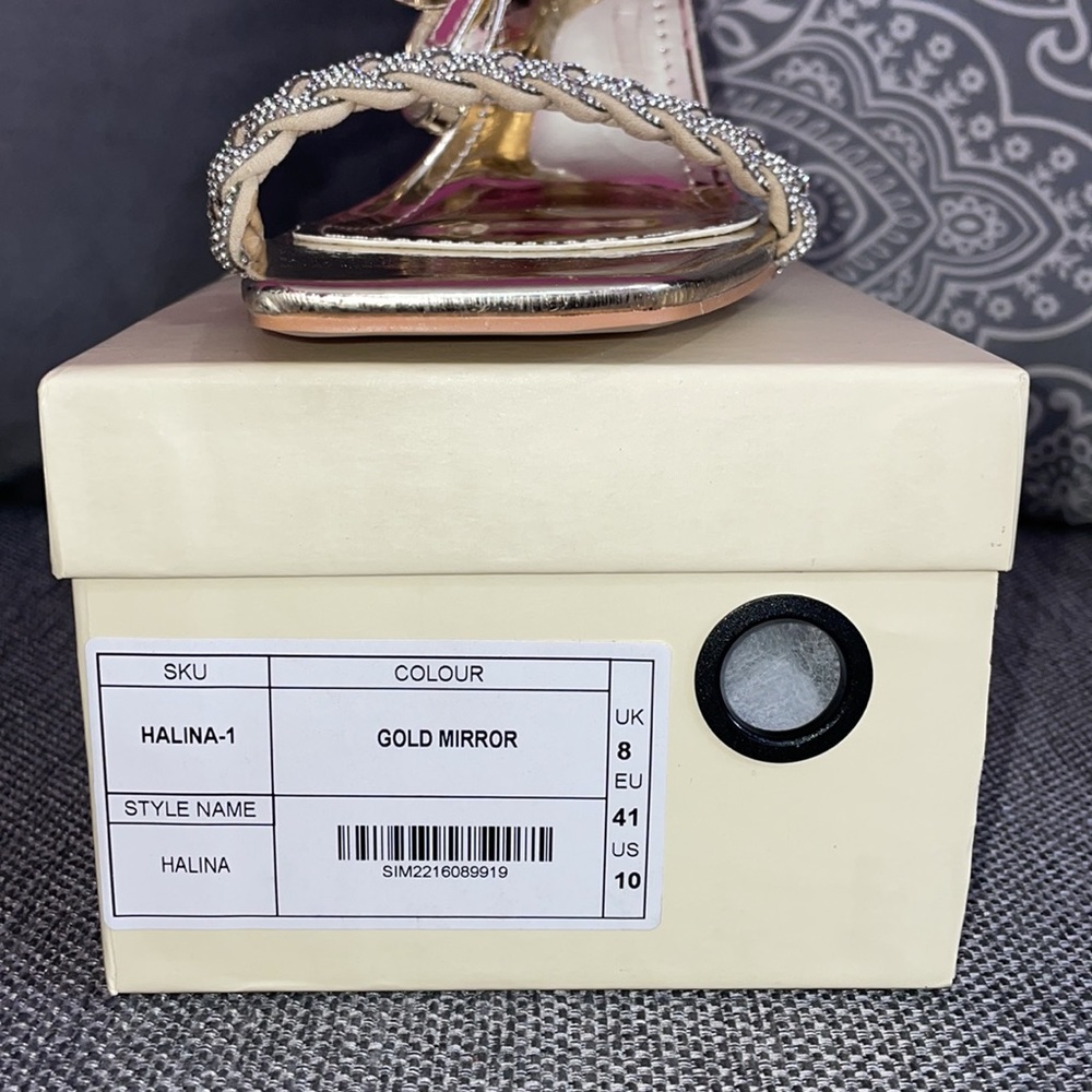 Halina Gold Metallic Diamanté Sandals - Picture 10 of 10